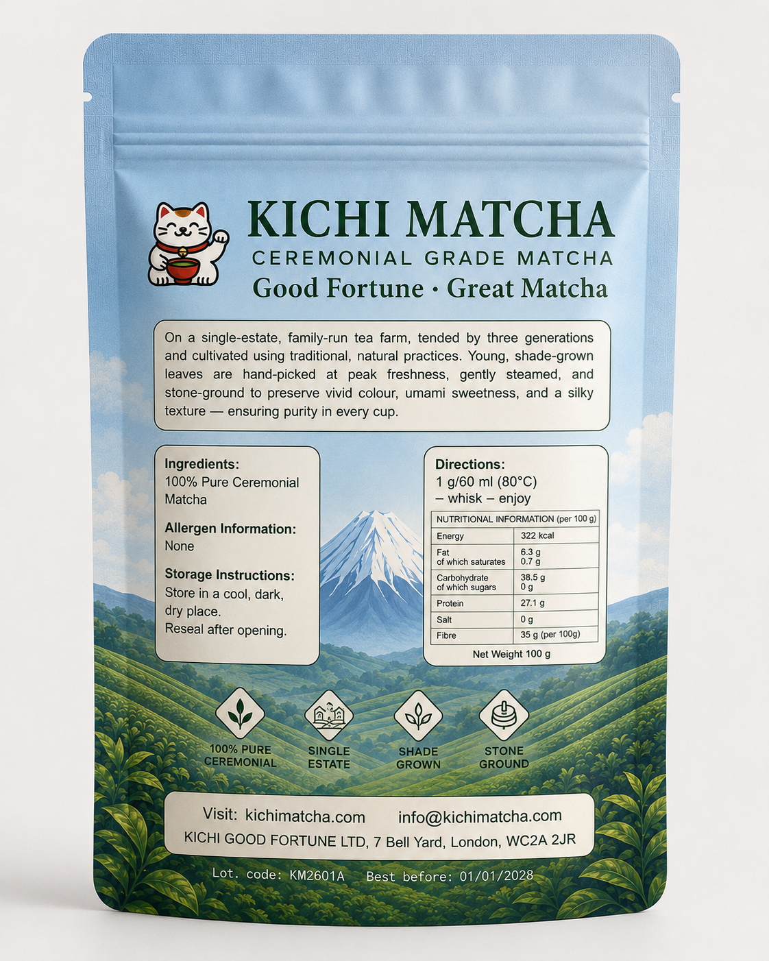 Kichi Matcha – Ceremonial Grade Matcha Green Tea Powder (100g)